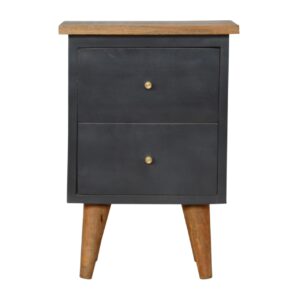 Solid Mango Wood Oak Finished Midnight Blue Painted Bedside Table/Cabinet