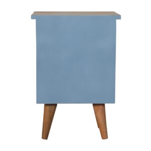 Solid Mango Wood Oak Finished Blue Painted Bedside Table/Cabinet