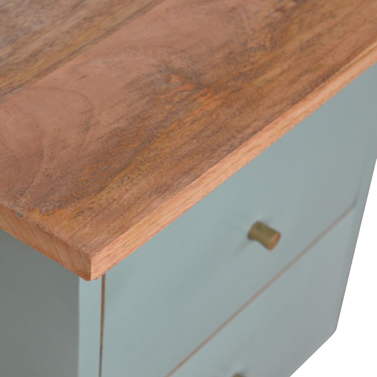 Solid Mango Wood Oak Finished Green Painted Two Drawer Bedside Table/Cabinet - Image 6