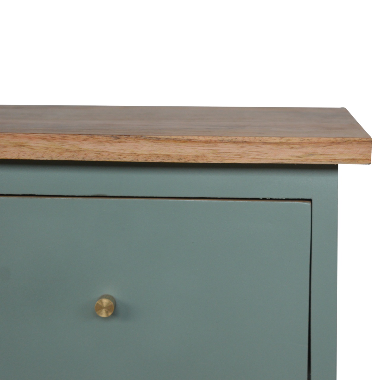 Solid Mango Wood Oak Finished Green Painted Two Drawer Bedside Table/Cabinet - Image 5