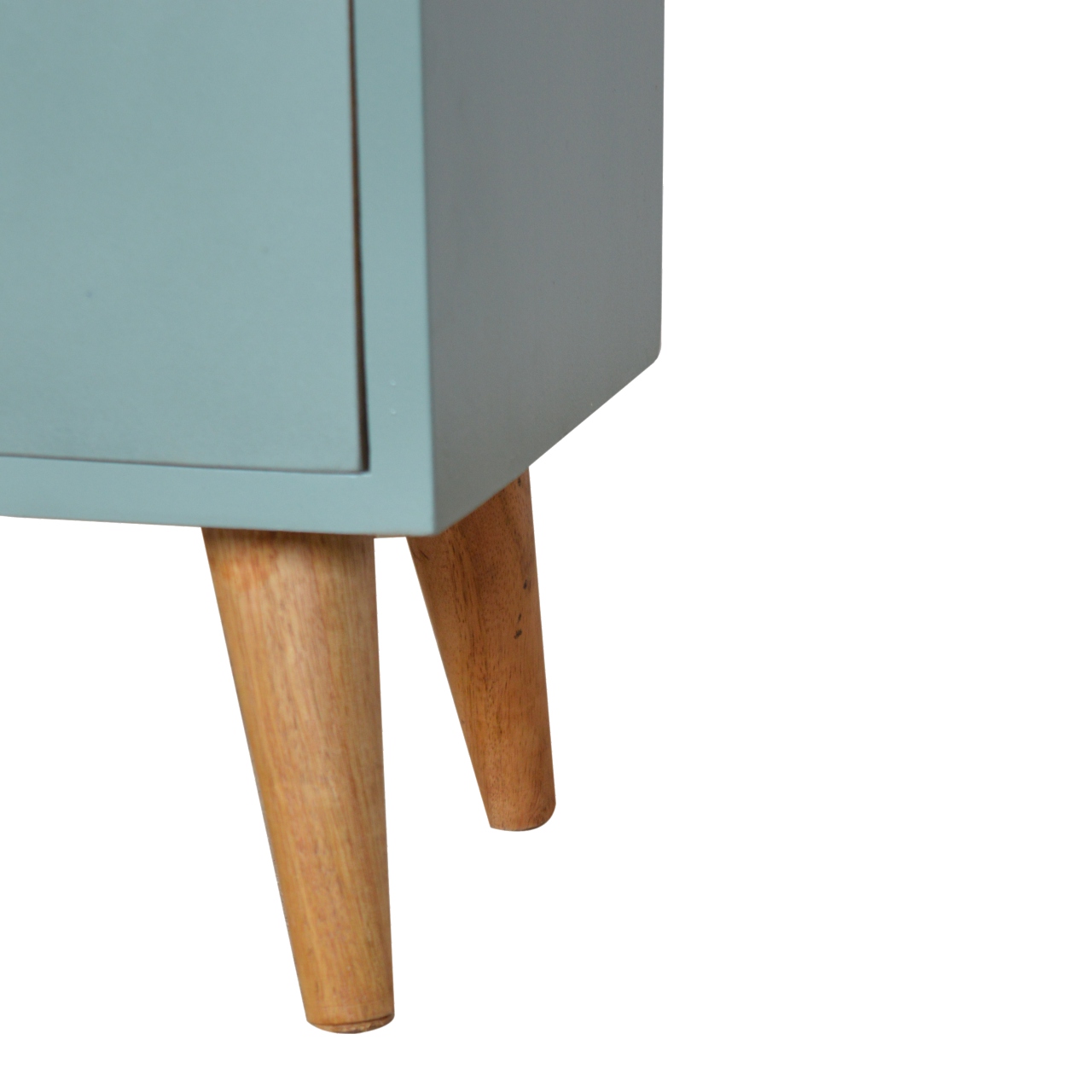 Solid Mango Wood Oak Finished Green Painted Two Drawer Bedside Table/Cabinet - Image 4