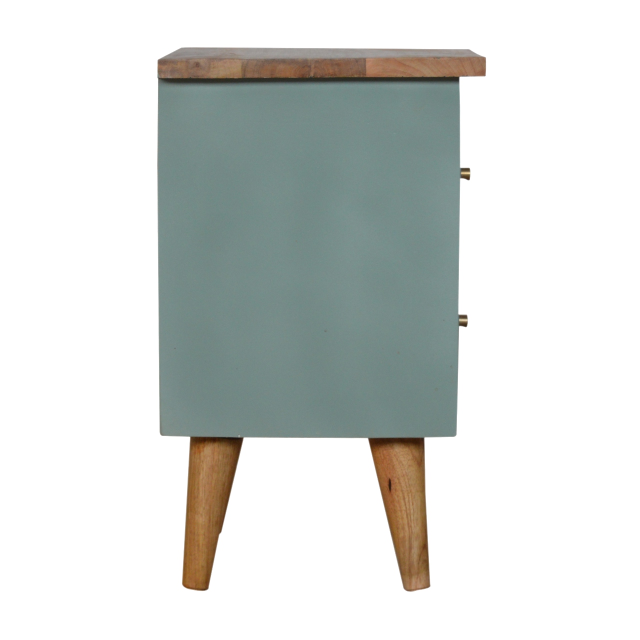Solid Mango Wood Oak Finished Green Painted Two Drawer Bedside Table/Cabinet - Image 2
