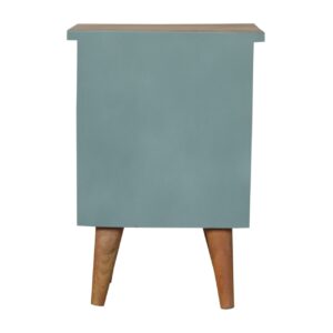 Solid Mango Wood Oak Finished Green Painted Two Drawer Bedside Table/Cabinet