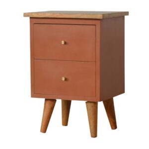 Solid Mango Wood Oak Finished Rust Painted Two Drawer Bedside Table/Cabinet