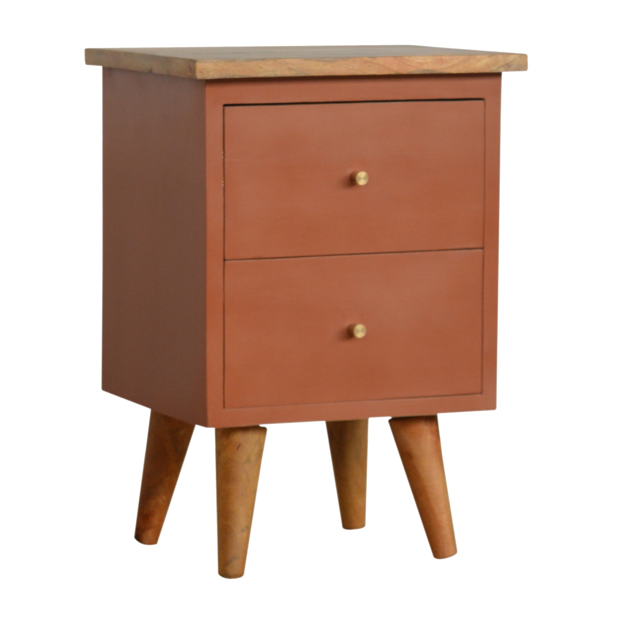 Solid Mango Wood Oak Finished Rust Painted Two Drawer Bedside Table/Cabinet - Image 2