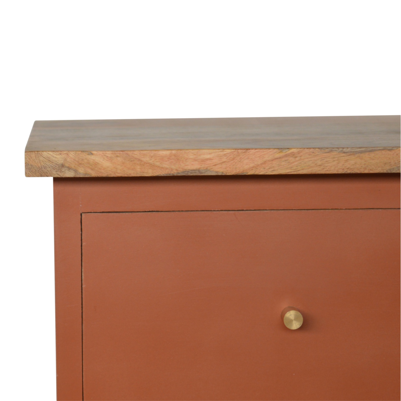 Solid Mango Wood Oak Finished Rust Painted Two Drawer Bedside Table/Cabinet - Image 4