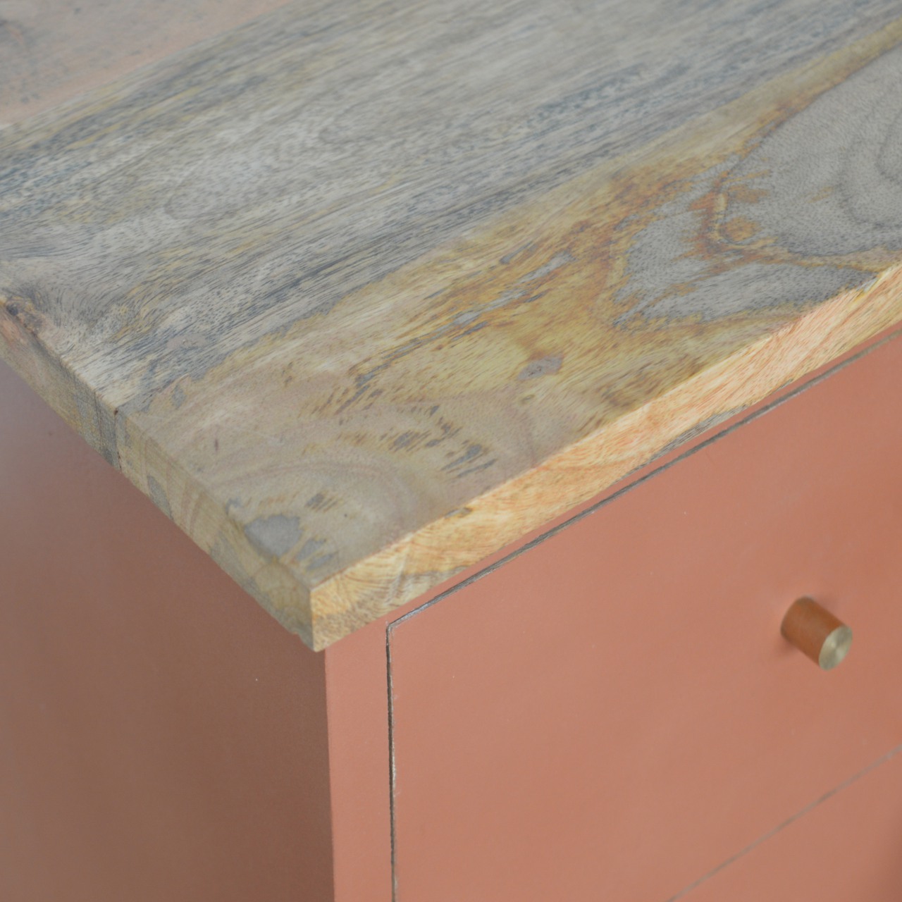 Solid Mango Wood Oak Finished Rust Painted Two Drawer Bedside Table/Cabinet - Image 5