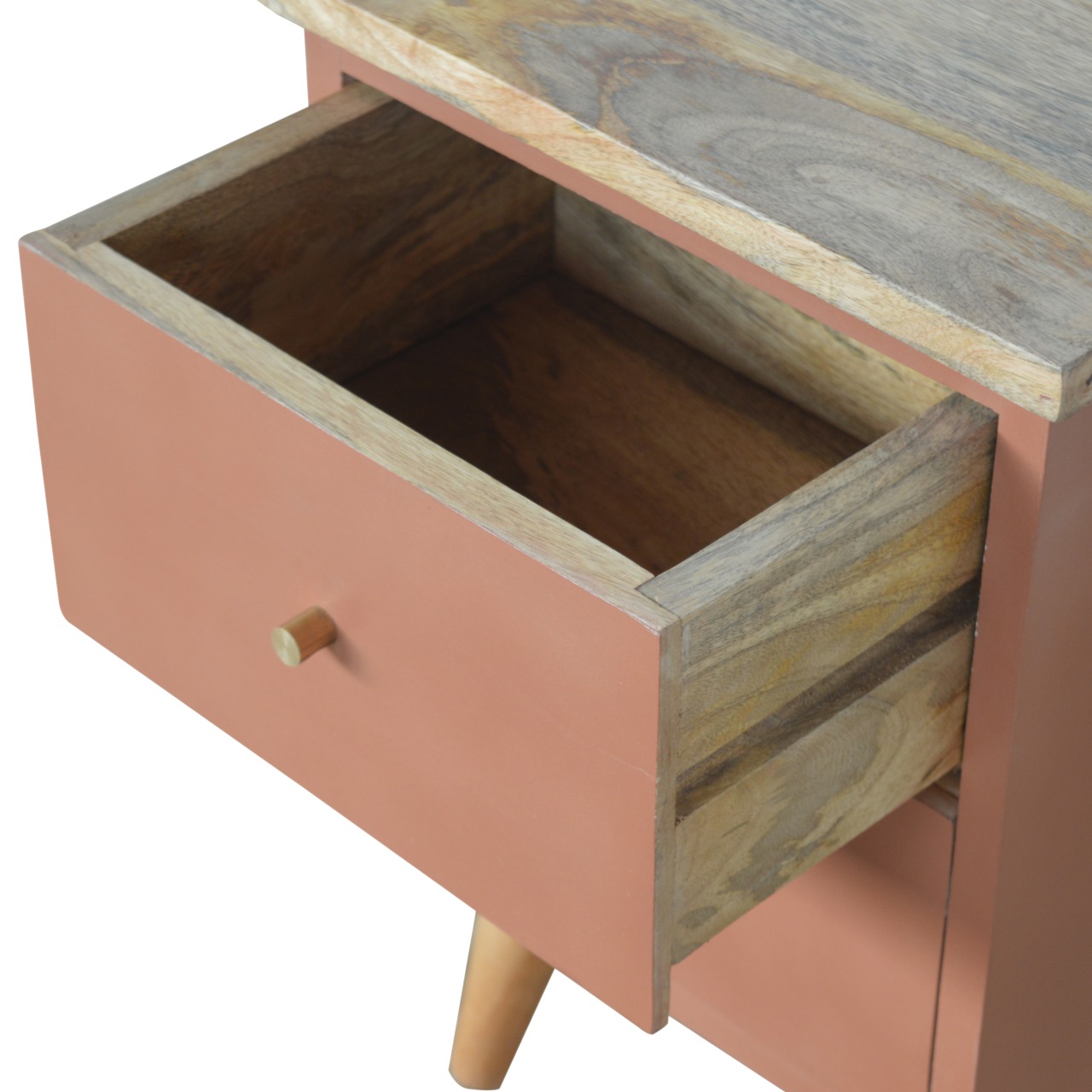 Solid Mango Wood Oak Finished Rust Painted Two Drawer Bedside Table/Cabinet - Image 6