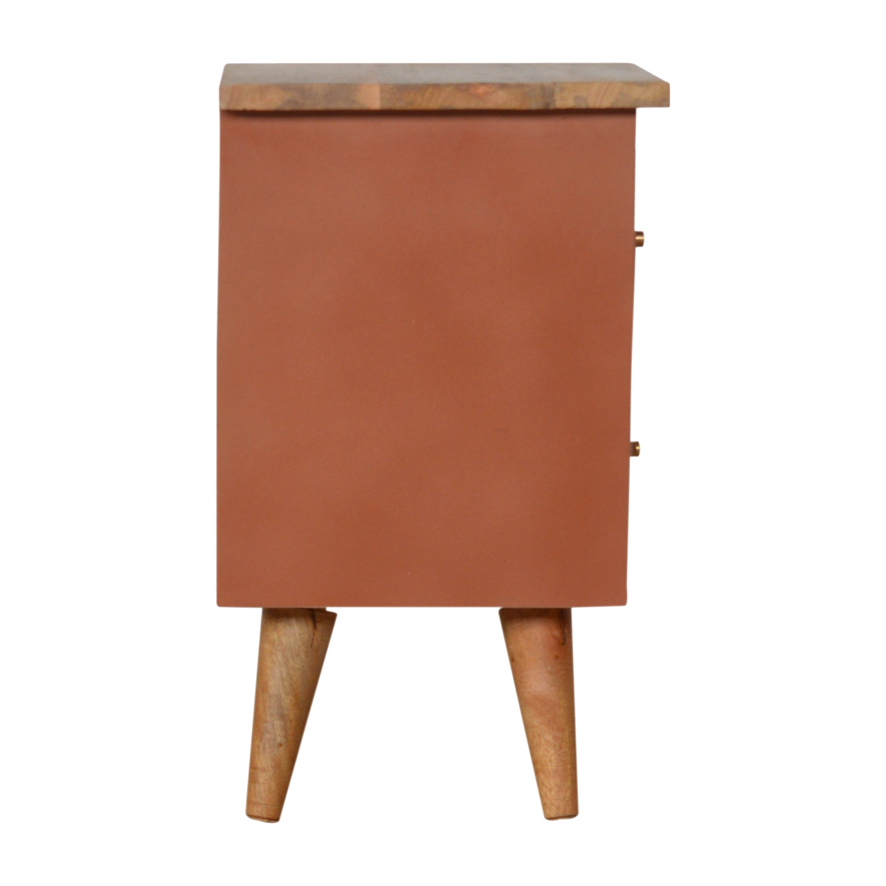 Solid Mango Wood Oak Finished Rust Painted Two Drawer Bedside Table/Cabinet - Image 7