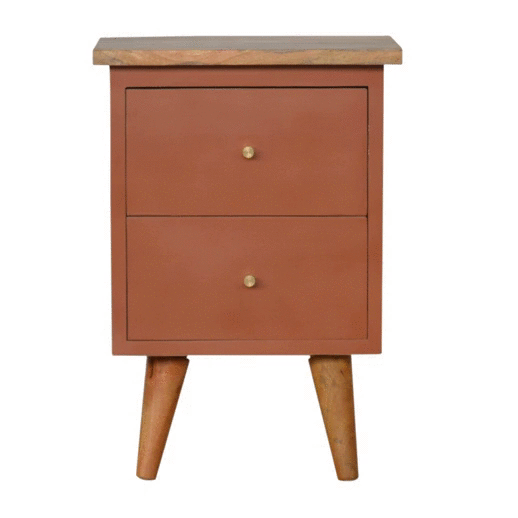 Solid Mango Wood Oak Finished Rust Painted Two Drawer Bedside Table/Cabinet - Image 10