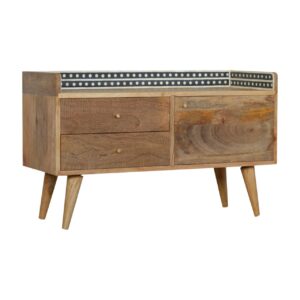 Solid Mango Wood Bone Inlay Gallery Back Media Unit