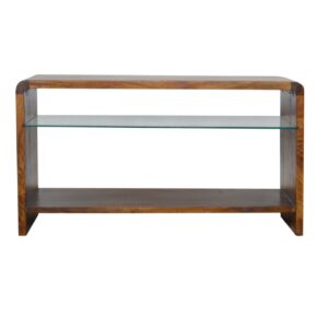 Solid Mango Wood Chestnut Glass Shelf Media Unit