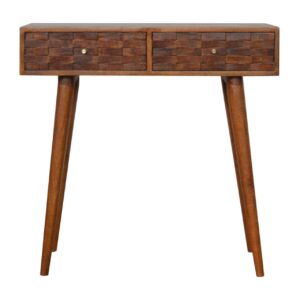 Solid Mango Wood Chestnut Finished 2 Tiled Drawer Console Table