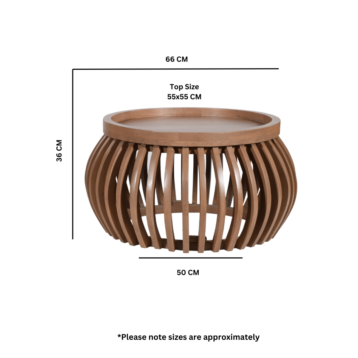 Indus Solid Wood Small Round Low Coffee Table - Image 3