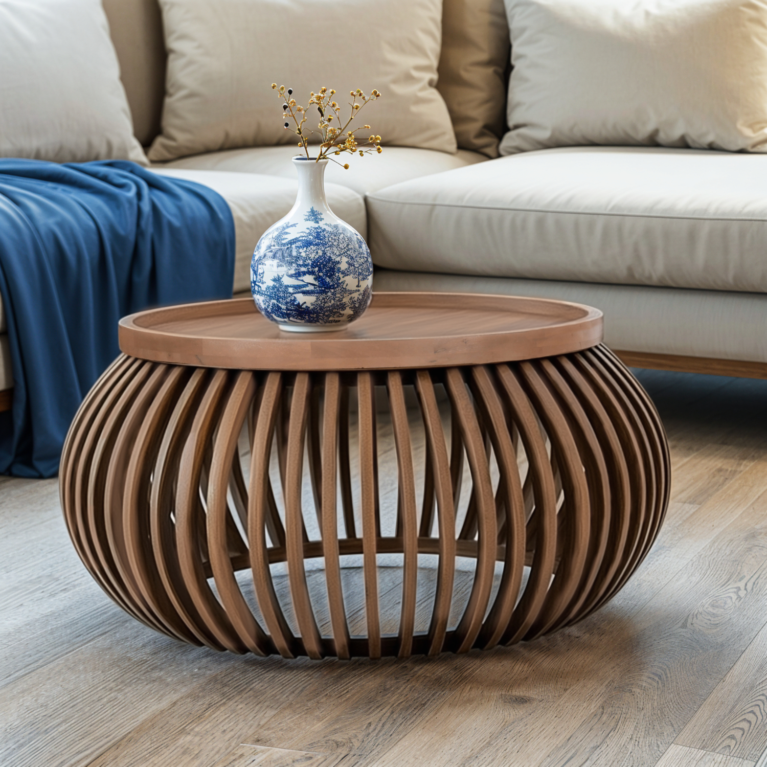 Indus Solid Wood Small Round Low Coffee Table - Image 4