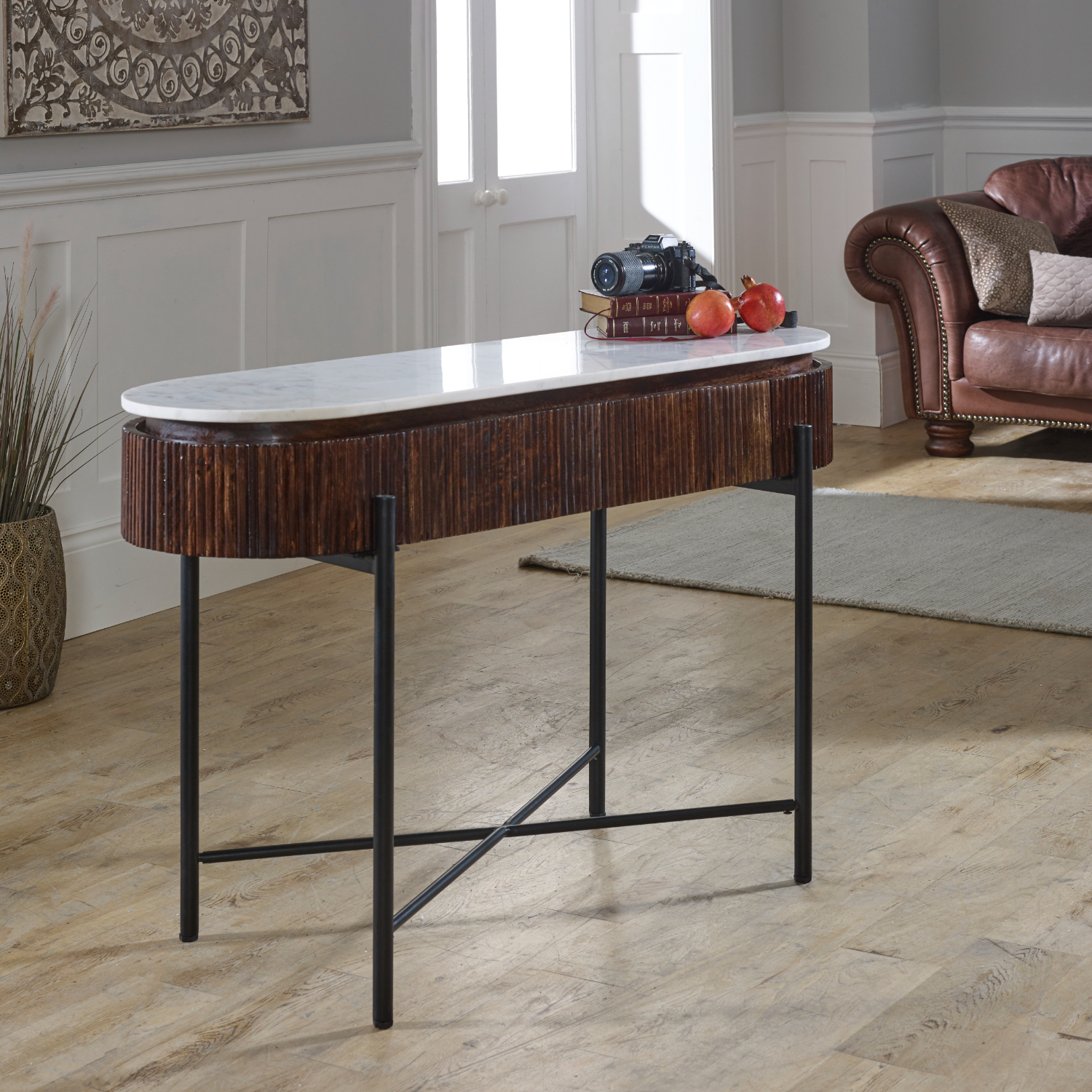 Opal Mango Wood Console Table With Marble Top And Metal Legs - Image 6