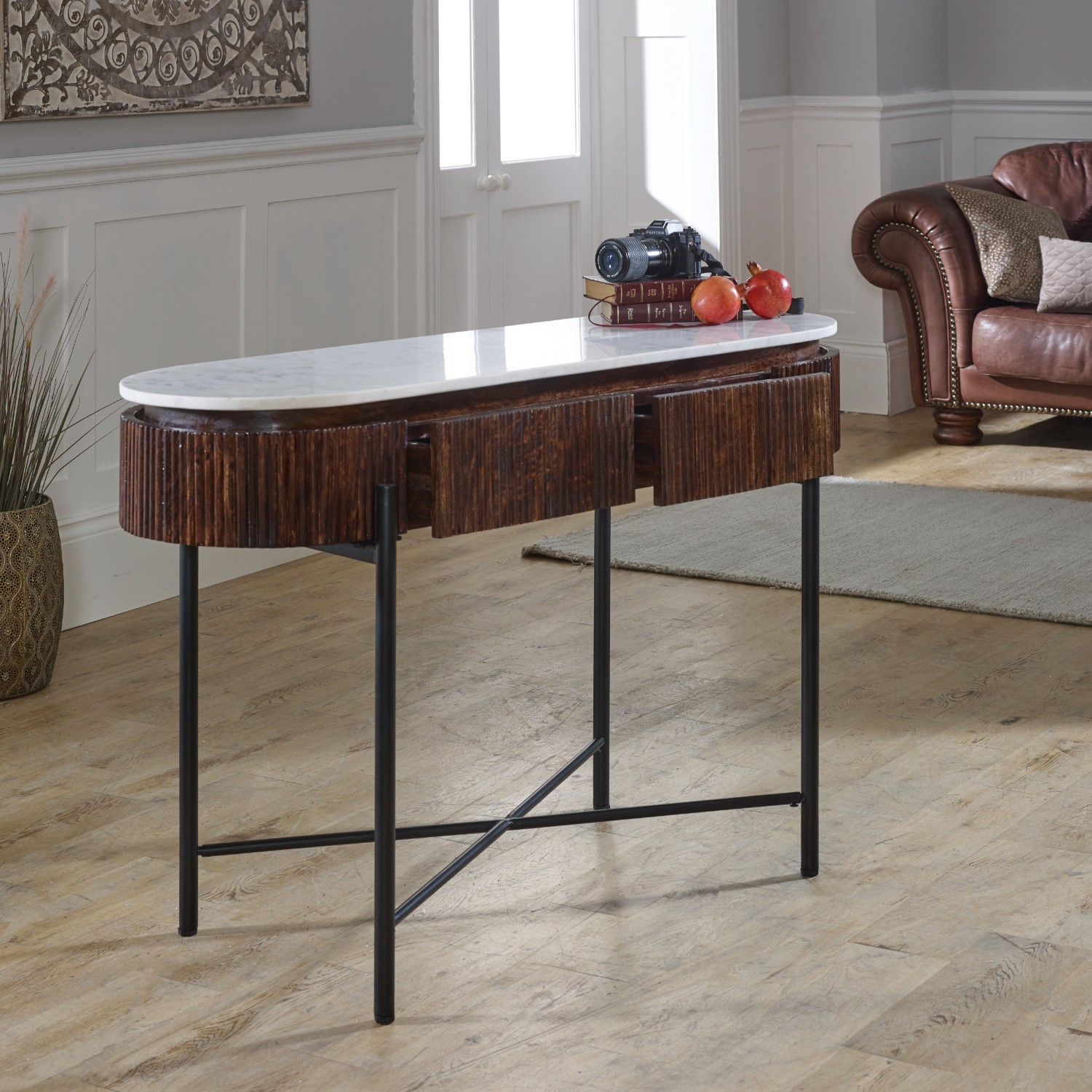 Opal Mango Wood Console Table With Marble Top And Metal Legs - Image 7