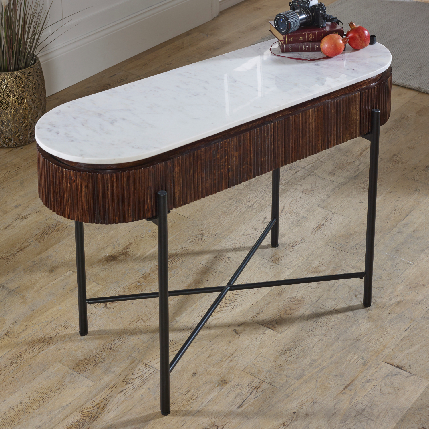 Opal Mango Wood Console Table With Marble Top And Metal Legs - Image 8
