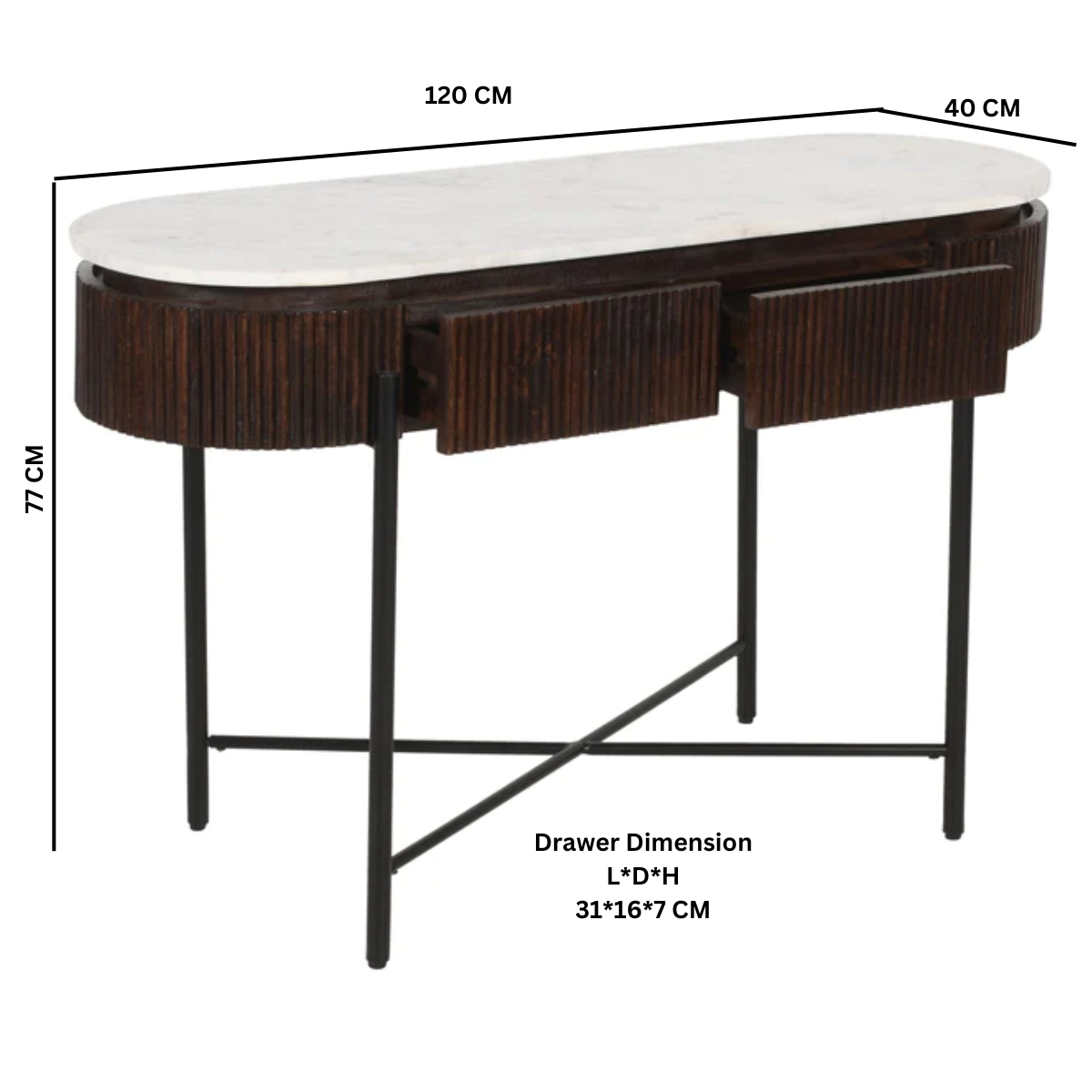 Opal Mango Wood Console Table With Marble Top And Metal Legs - Image 5