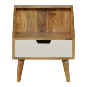 Solid Mango Wood White Painted Raised Back Bedside