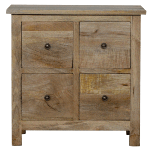 Solid Mango Wood Oak Finished Four Door Mini Cabinet