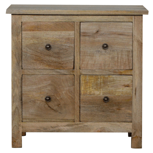 Solid Mango Wood Oak Finished Four Door Mini Cabinet