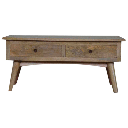 Solid Mango Wood Oak Finished 2 Drawer Coffee Table