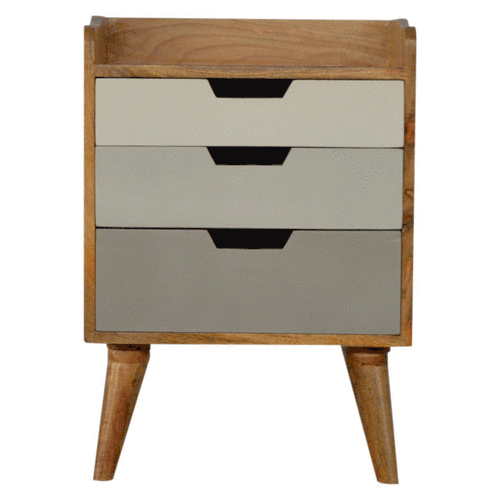 Solid Oak Mango Wood Two Tone Grey Scandinavian Style 3 Drawer Cabinet