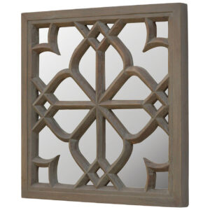 Solid Mango Wood Grey Finished Floral Pattern Mirror