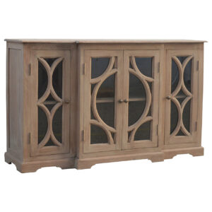 Solid Mango Wood N3 Sun Washed Finished 3 Cupboard Hand Carved Media Unit