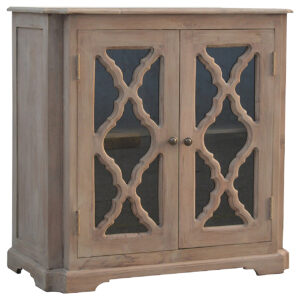 Solid Sun Bleach Finished Mango Wood with Glazed Doors Cabinet/Sideboard