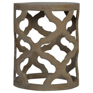 Solid Mango Wood Grey Wash Cut-out Stool