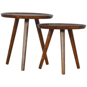 Solid Chestnut Finished Geometric Country Style Mango Wood 2PC Nest of Tables