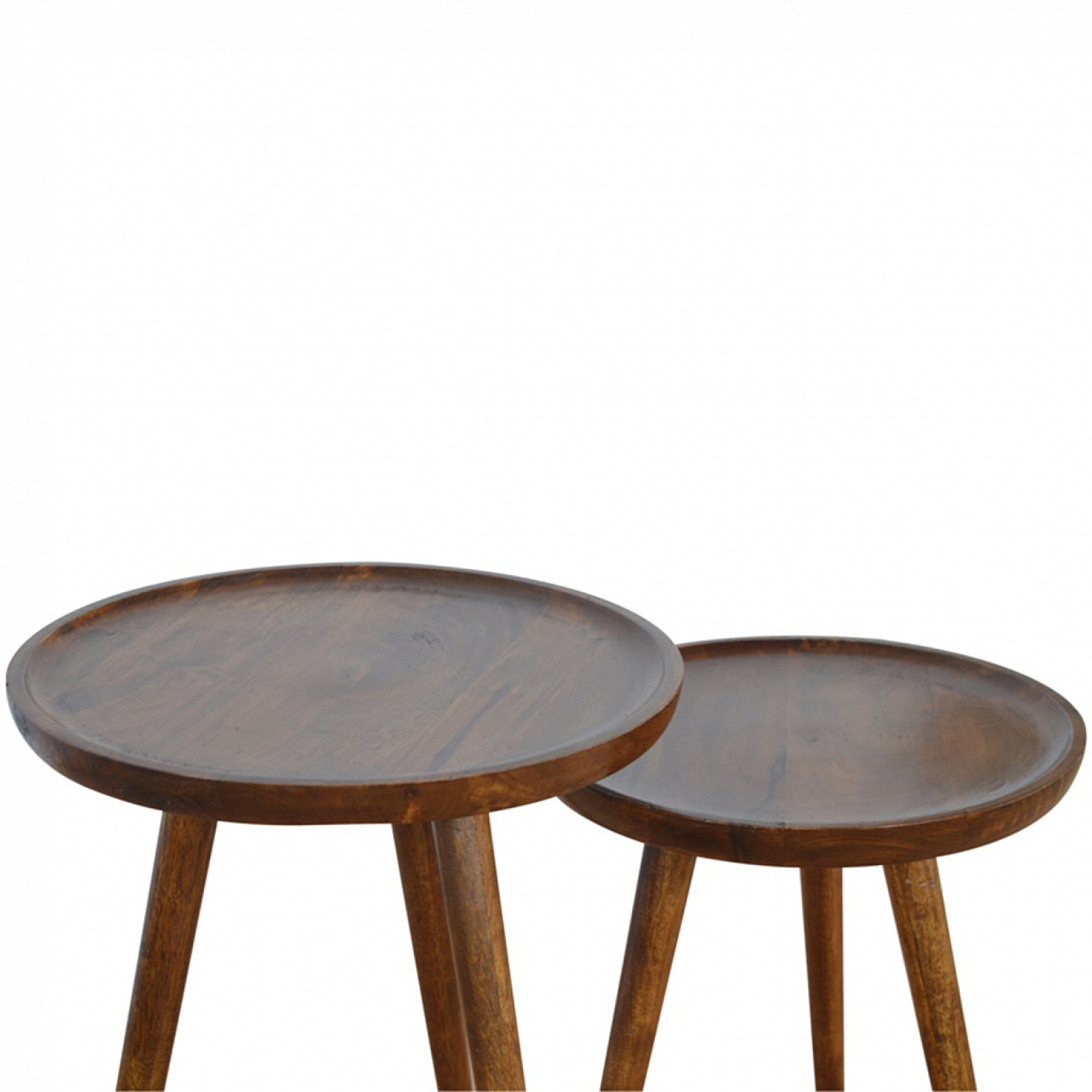 Solid Chestnut Finished Geometric Country Style Mango Wood 2PC Nest of Tables - Image 2
