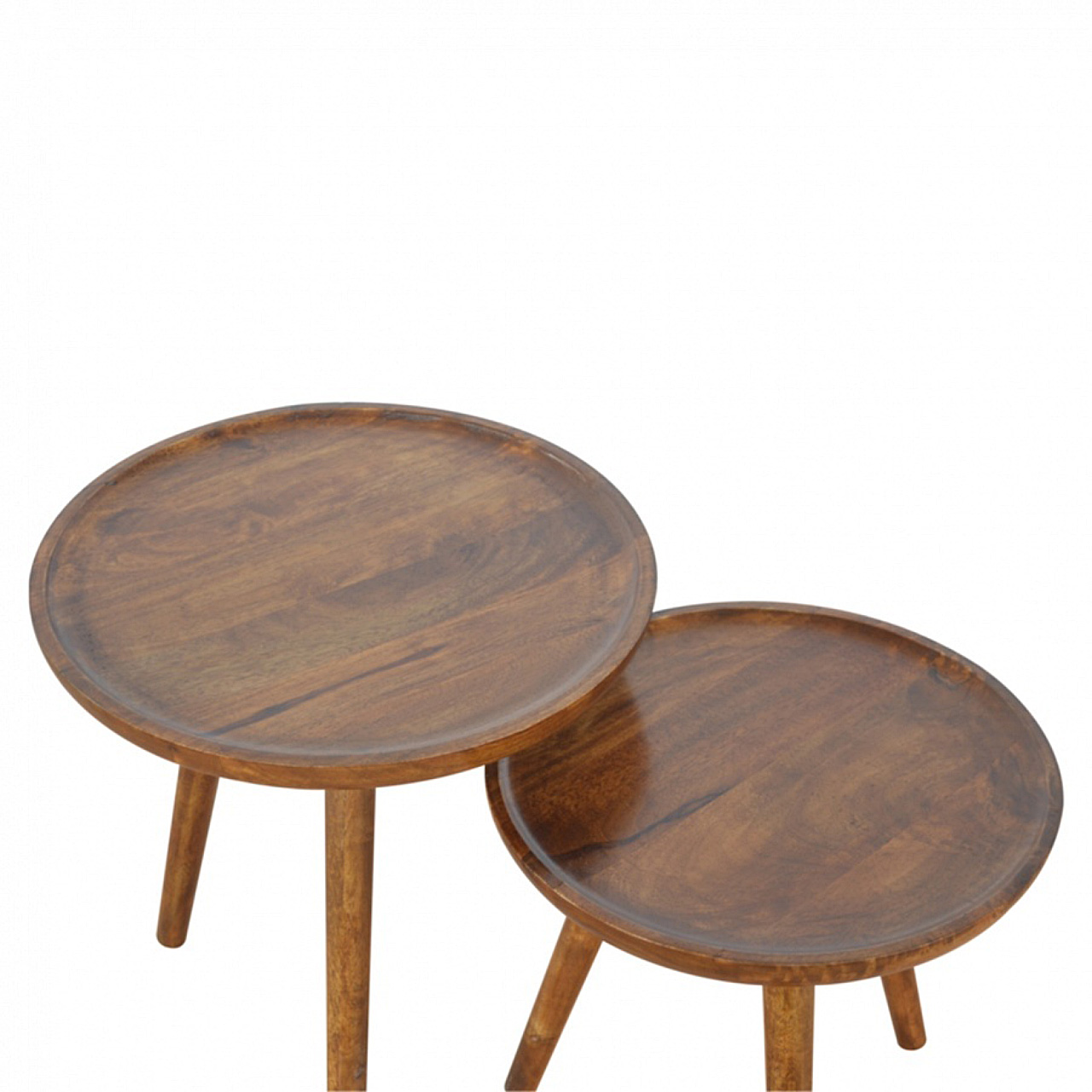 Solid Chestnut Finished Geometric Country Style Mango Wood 2PC Nest of Tables - Image 4
