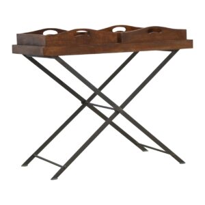 Solid Mango Wood Chestnut Finished Industrial Double Butler Tray Table