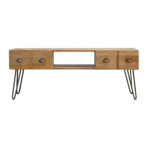 Solid Mango Wood Media unit with Iron Base