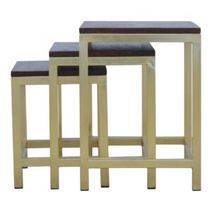 Mango Wood Chunky Gold Stool Set of 3
