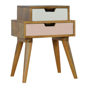 Solid Mango Wood Oak Finished Blush and White Painted 2 Drawer Bedside