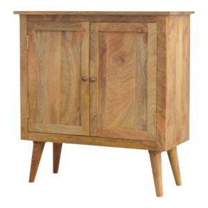 Solid Mango Wood Oak Finished 2 Door Scandinavian Legs Cabinet