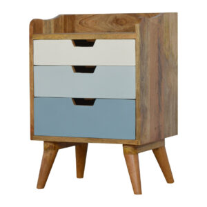 Solid Mango Wood Bedside Cabinet with Blue Painted Cut Out Drawers1