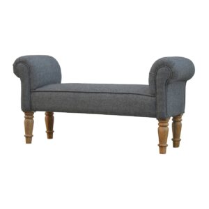 Solid Mango Wood Black Tweed Upholstered Bedroom Bench