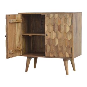 Solid Oak Finished Mango Wood Two Door Carved Pineapple Front Cabinet