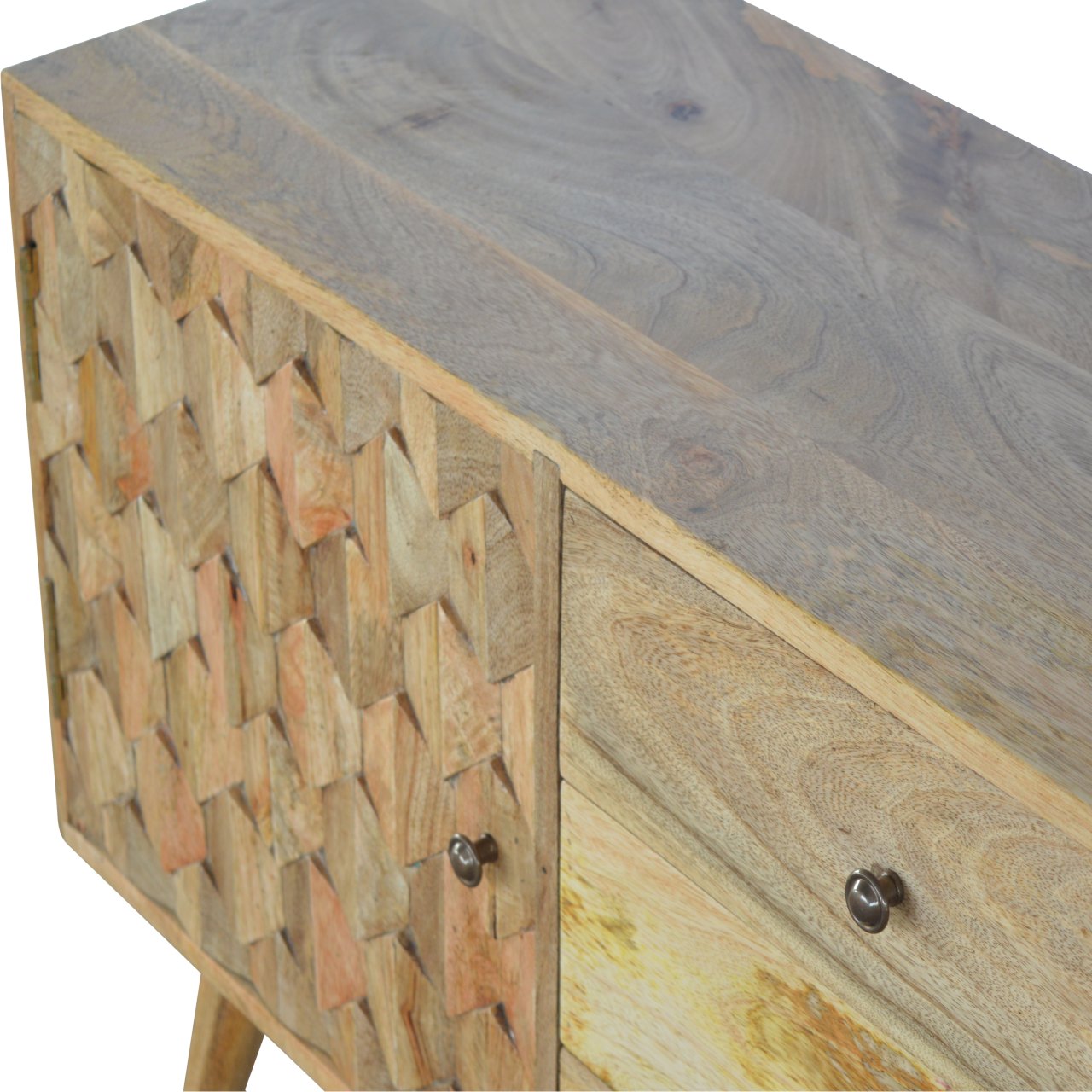 Solid Oak Finished Three Drawers One Hand Carved Pineapple Front Cupboard - Image 4