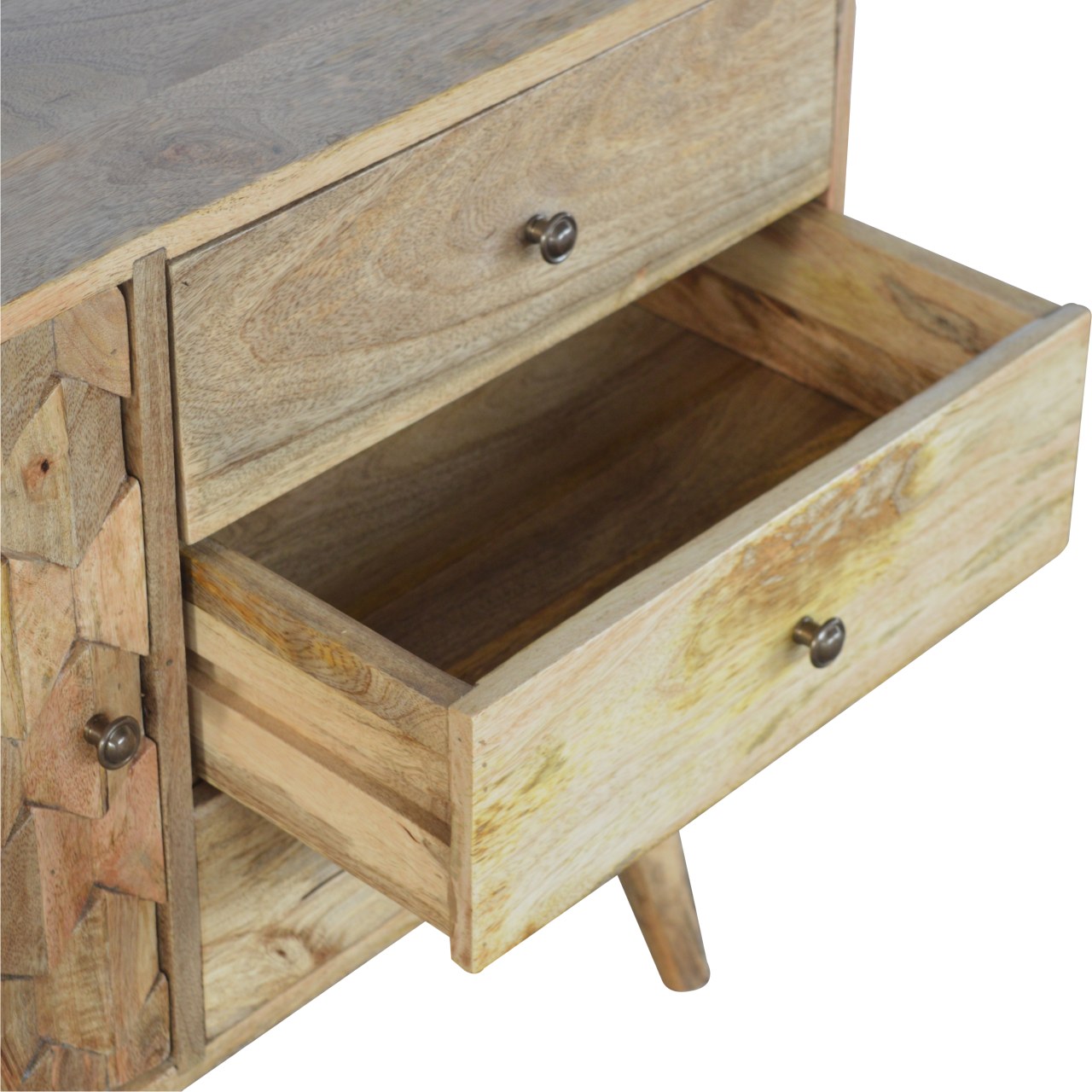 Solid Oak Finished Three Drawers One Hand Carved Pineapple Front Cupboard - Image 6