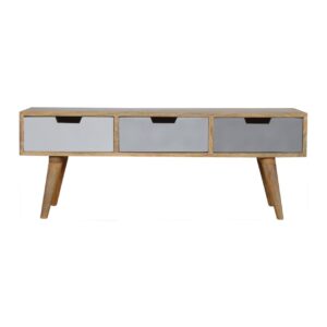 Solid Mango Wood Grey Painted 3 Drawer Media Unit