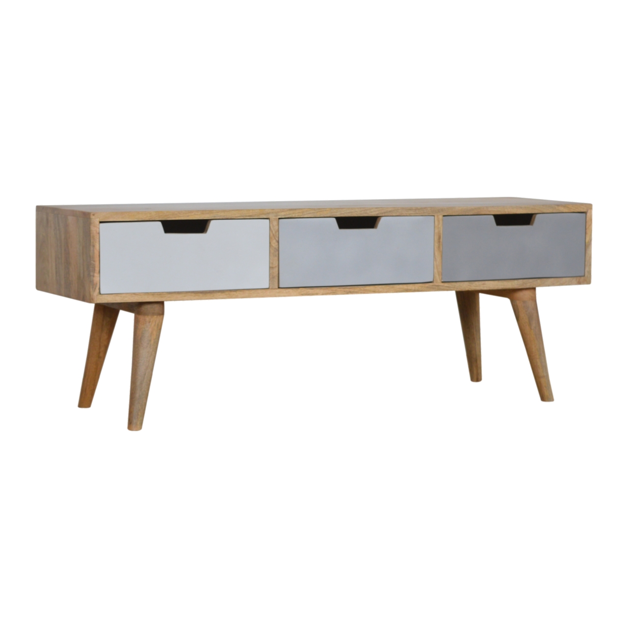 Solid Mango Wood Grey Painted 3 Drawer Media Unit - Image 2