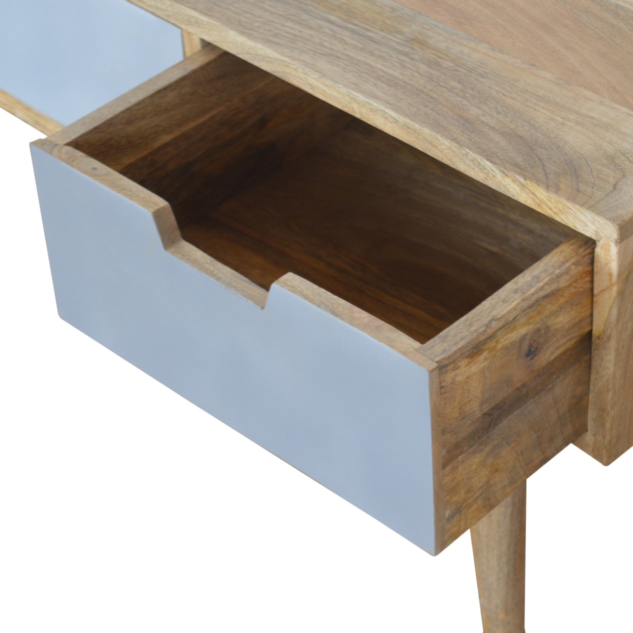 Solid Mango Wood Grey Painted 3 Drawer Media Unit - Image 6