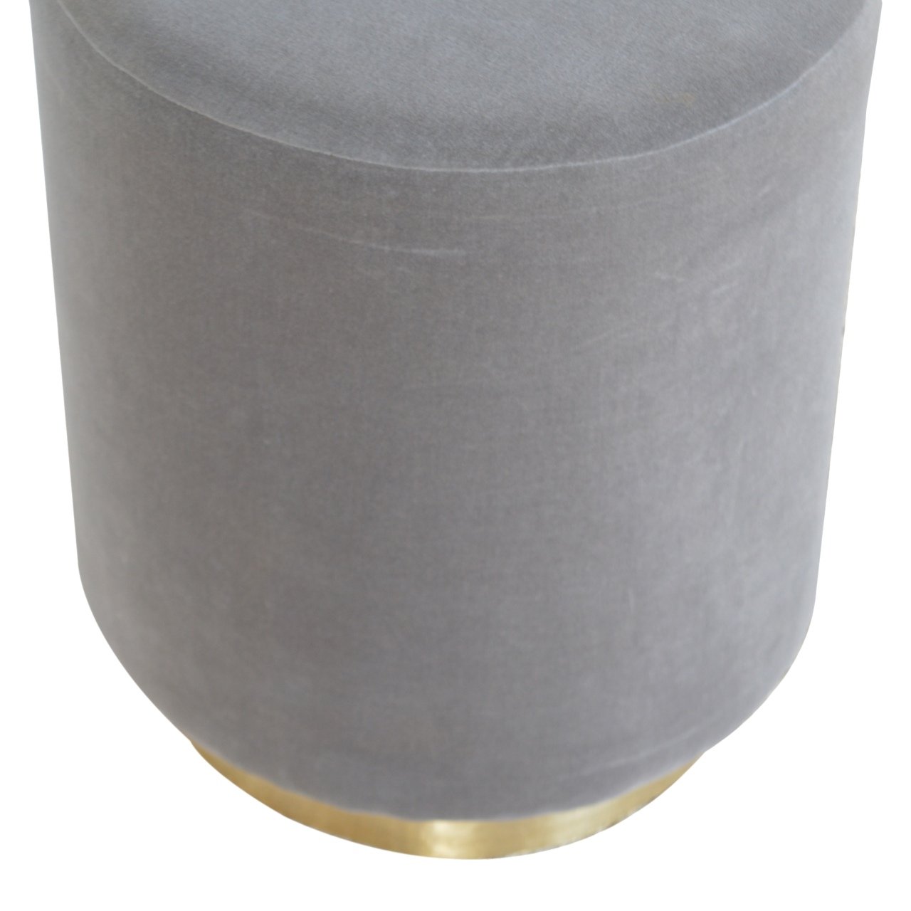 Solid Mango Wood Grey Velvet Round Footstool with Gold Coloured Base - Image 8