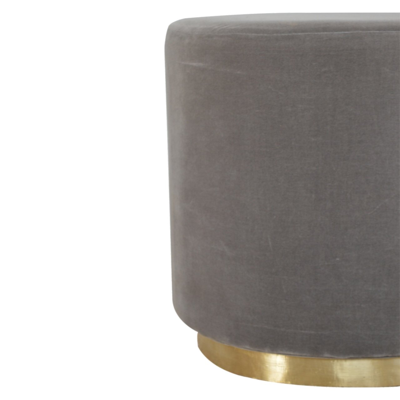 Solid Mango Wood Grey Velvet Round Footstool with Gold Coloured Base - Image 2